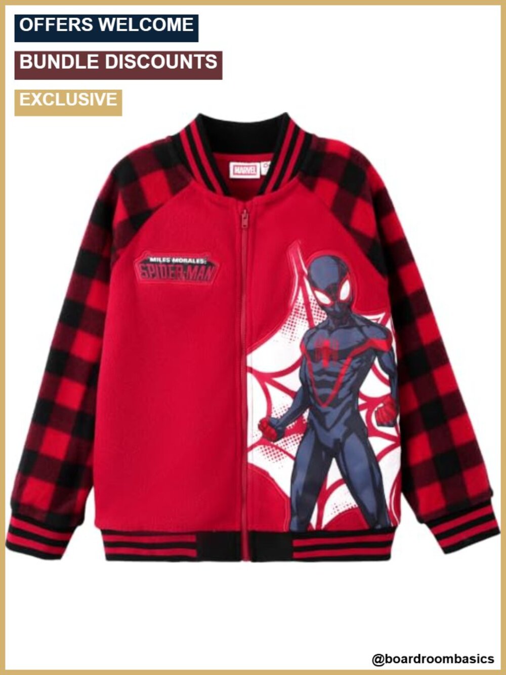 Boys Disney Fleece Jacket Marvel Spider-Man Zip Up Varsity Cardigan
